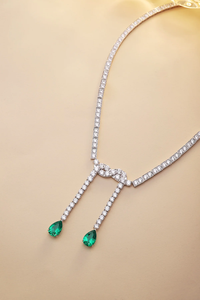 Collar moderno de plata 925 con diamantes y gotas de esmeralda, joyería de lujo para mujer, diamantes cultivados en laboratorio con corte pera, certificados por IGI. - Product Image 3