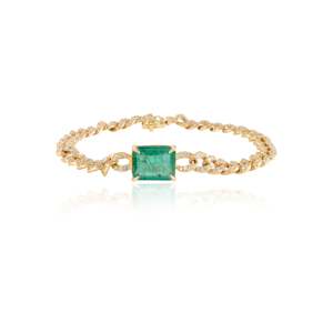 18K <b>Solid</b> <b>Gold</b> Octagon Emerald and Diamond Tennis Bracelet-17cm Statement Chain - Product Image 3