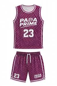 Ensemble maillot et short de basket-ball unisexe, numéro 23, violet avec rayures blanches, polyester respirant - Product Image 3