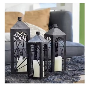Halloween Decorative Metal Black <b>Candle</b> <b>Lanterns</b> With Spider Web Design for Home Outdoor & <b>Garden</b> Decorations - Product Image 1