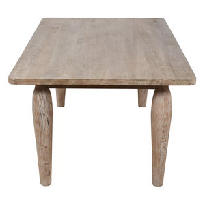 Table de salle à manger moderne en bois de manguier massif, finition naturelle, blanchie au sable, style rustique, plateau carré, pieds ronds courbés - Product Image 3