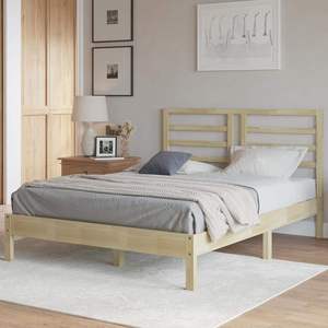 Cadre de lit plateforme en pin massif taille Queen, durable, avec sommier à lattes silencieux de 8,3 pouces, design traditionnel du milieu du siècle, tête de lit TNT - Product Image 6