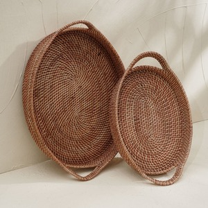 Rattan serving trays with handles stylish wooden tray set kitchen <b>tabletop</b> decor <b>storage</b> supplies - Product Image 1
