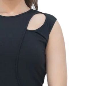 <b>Black</b> Women's Asymmetrical Cutout Shoulder Sleeveless <b>Tank</b> <b>Top</b> Fitted Casual Activewear Workout Fitness Yoga Training Apparel - Product Image 3