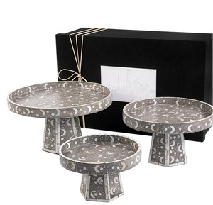 Support à gâteaux de luxe haut de gamme en nacre, ensemble de présentoirs en bois anthracite à plusieurs niveaux avec incrustations de coquillages, vitrine à pâtisseries - Product Image 3