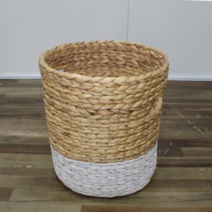 Natural Water Hyacinth Storage <b>Basket</b> Circle Shape Two Tone Woven Eco-Friendly Rustic Multi-Purpose Neatening Container - Product Image 2