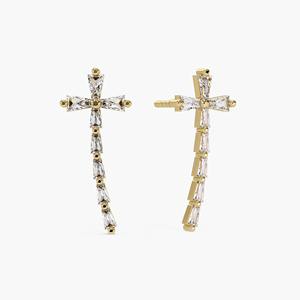 Modernos Pendientes de Cruz con Diamantes de Laboratorio Baguette en Oro de 14K, 0.40CTW, Elegantes Pendientes Religiosos, Joyería Fina para Mujer, Regalo - Product Image 5