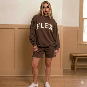 Ensemble court moderne et confortable pour femme, col montant, doux et thermique, deux pièces, tenue chaude et douillette pour l'hiver, style lounge - Product Image 1