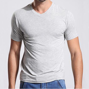 T-shirt décontracté en modal à manches courtes et col en V en fibre de bambou et coton de couleur unie pour hommes – Vente en gros - Product Image 2
