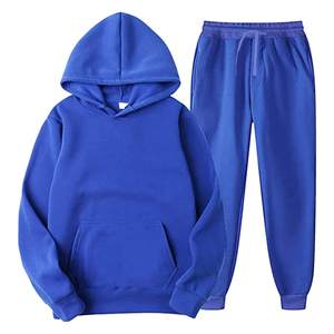 Ensemble de survêtement décontracté pour garçons, de haute qualité, bleu, hiver, éco-responsable, sweat-shirt à capuche et pantalon de jogging, couleur unie, 100% coton, manches longues - Product Image 1