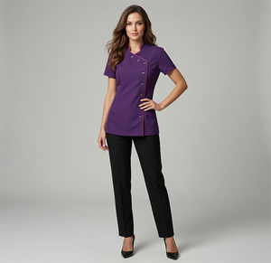 Custom New Fashion Salon Tunic Nurse Nail Beauty Spa Uniform <b>Scrub</b> Uniform With Custom Trim Button Knitted for Women <b>Plus</b> <b>Size</b> - Product Image 1