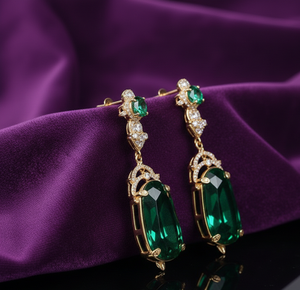 Green Hydro CZ Earrings 5 Inch 18g 925 Sterling <b>Silver</b> 18K Gold Plated <b>Wedding</b> Party Wear At Wholesale Price - Product Image 1