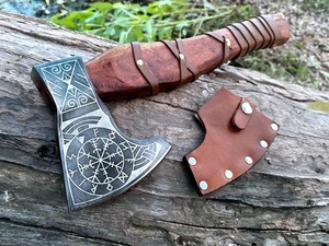 Custom Handmade Nordic Rune Pattern Flat Backed <b>Axe</b> <b>Wood</b> Handle High Carbon Steel Blade 3-Year Warranty Wall Decor Outdoor - Product Image 3