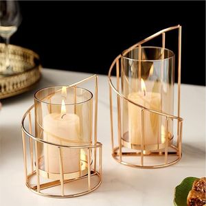 Rose Gold Geometric Metal Wire Candle Holder Modern Iron Votive <b>Tea</b> Light Lantern for Wedding Table Decor Home Centerpiece <b>stand</b> - Product Image 4