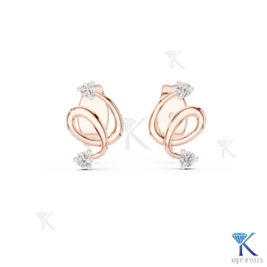 Boucles d'oreilles clous en or massif 14K 18K avec diamant CVD de laboratoire motif tourbillon abstrait, bijoux minimalistes tendance pour femme, certifiés IGI, pour mariage - Product Image 6