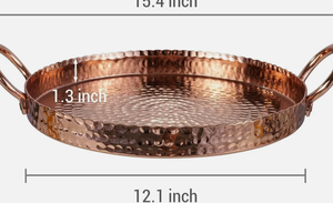 Hammered Copper Round Serving Tray with Handles Stainless Steel with a textured dimpled hammered finish and scalloped crimped - Product Image 5