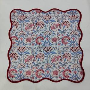 <b>Round</b> scalloped botanical Placemat Block Print fabric <b>table</b> <b>mat</b> easy care machine washable rustic kitchen decor dining <b>mat</b> set - Product Image 2