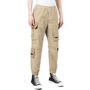 Latest Design Men's Lightweight Breathable Eco-Friendly Casual Mid Waist Straight <b>Cargo</b> Pants Elastic Waist 100% Cotton OEM - Product Image 3