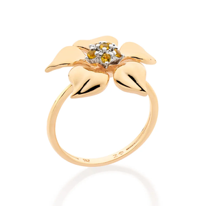 Flower <b>Cocktail</b> <b>Ring</b> 10K <b>Gold</b> Citrine Pave Setting Women's Romantic Daily Jewelry November Birthstone - Product Image 1