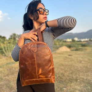 New Style Vintage Look Brown Crunch Leather Backpack Travel Backpack Office Leather Large Capacity Travel <b>Bag</b> <b>for</b> <b>Men</b> and Women - Product Image 4