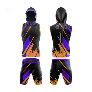 Ensemble d'uniformes 7v7 en tissu polyester de qualité professionnelle, sans manches, à capuche, bleu marine et jaune, séchage rapide, respirant, uniformes sublimés - Product Image 1