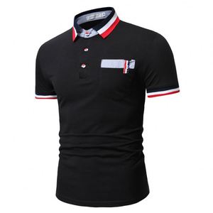 Men's White Short Sleeve Polo Shirt With Pocket And Colorful Trim Casual Style - Product Image 3