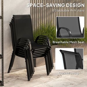 Set di Mobili da Giardino Neri in 8 Pezzi con Ombrellone da 2,7 Metri, Tavolo e Sedie da Esterno - Product Image 6