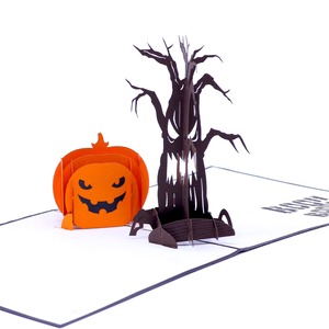 Carte de vœux 3D pop-up de luxe personnalisée, thème arbre hanté d'Halloween, faite à la main, en papier, citrouille d'Halloween, fabricant OEM/ODM - Product Image 3