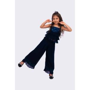 Women's Velour 2-Piece Shorts Set-Navy Blue Sleeveless Embroidered <b>Top</b> - Product Image 1