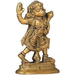 Escultura de latón de 4 pulgadas hecha a mano de Ashirwad Veer Hanuman Ídolo indio de tamaño pequeño para regalar Hecho en India - Product Image 2