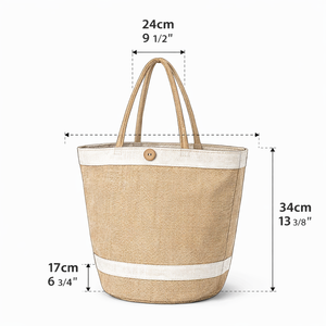 Sac fourre-tout réutilisable en jute avec fermeture à bouton, sac de courses écologique en fibre naturelle, sac de plage - Product Image 4