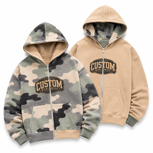 Sudadera con capucha de camuflaje personalizada con cremallera, forro polar grueso, talla grande para hombre, chaqueta de camuflaje con cremallera completa, ropa de calle vintage, proveedor OEM - Product Image 3