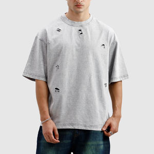 Camisetas de hombre con efecto acid wash, tela de mezcla de algodón con lavado ácido vintage, corte regular, material transpirable, manga corta, ropa casual. - Product Image 6