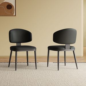 Set di Design moderno di 2 sedie da pranzo in pelle di cuoio nero sedie per la casa per la cucina e la sala da pranzo - Product Image 1
