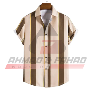 Men's Short Sleeve Striped Casual Shirt Woven Regular Fit Grey white Pattern Button <b>Down</b> Collar - Product Image 3