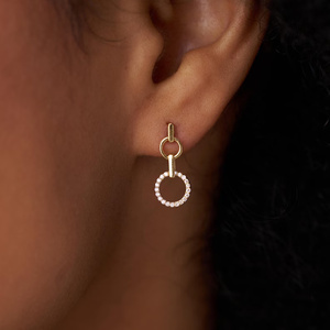 Pendientes Geométricos Circulares con Diamantes Cultivados en Laboratorio, Diseño Moderno, Oro de 18k, Joyería Fina para Mujer, Certificación IGI, Micro - Product Image 1