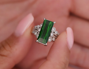 <b>Emerald</b> Cut Green Stone Cocktail <b>Ring</b> 925 Sterling Silver Plated Women's Engagement Glam Style Jewelry - Product Image 1