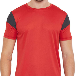 T-shirt sportif pour homme, manches courtes, rouge, coupe ajustée, col rond, séchage rapide, tricoté en polyester, couleur unie - Product Image 4