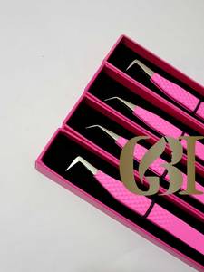 Pince à épiler pour extensions de cils 45/90 degrés, rose vif, métal, pointe en fibre de précision, anti-magnétique, anti-statique, 10 mm - Product Image 6