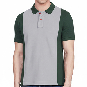Polo à manches courtes pour homme, en coton tricoté, respirant, coupe classique, design uni, boutons sur le devant, vert gris - Product Image 1