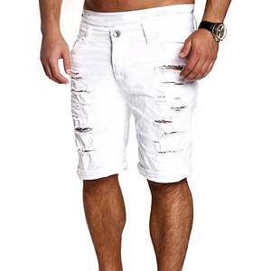 กางเกงยีนส์ขาสั้นผู้ชายสำหรับฤดูร้อน ขาดรุ่ย สีพื้น ผ้าฝ้าย ทรงสลิม ตรง ยืดได้ - Product Image 3