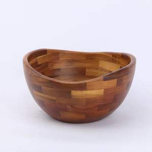 Ensaladera Grande de Madera, Tazón para Servir de Madera Natural con Diseño de Patchwork, Ecológico, para Cocina, Comedor, Frutas, Vajilla Hecha a Mano - Product Image 1