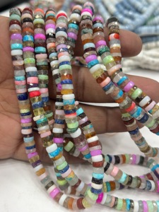 Perles de pierres précieuses de haute qualité pour la fabrication de bijoux, 17 pouces, pierres naturelles multicolores, facettées, forme Heishi, taille 7-8 mm - Product Image 4