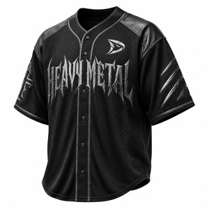 Maillot de baseball noir en maille épaisse pour homme, style gothique streetwear, coupe oversize, boutonné, avec épaules en similicuir - Product Image 3