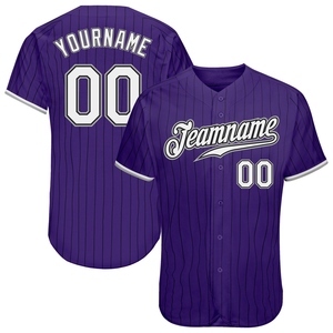 Wholesale Direct Manufacturing Industry Custom Purple Black Pinstripe <b>White</b>-Gray Authentic Baseball Jersey - Product Image 1
