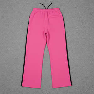 กางเกงวอร์มสีชมพูพื้นแบบโอเวอร์ไซส์สำหรับผู้หญิง รุ่นใหม่ล่าสุด ปรับแต่งผ้าได้ เอวยางยืด แต่งแถบสีดำ ระบายอากาศได้ดี - Product Image 2
