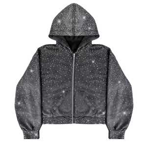 Rhinestone & Crystal <b>Work</b> Graphic Hoodies Custom Design Zip-up <b>Sweatshirt</b> Hip Hop Style Streetwear Hoodie for Men and Women - Product Image 1