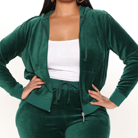 Ensemble jogging femme vert velours Y2K personnalisé, veste zippée à capuche et pantalon à chevilles, tenue deux pièces pour la course à pied