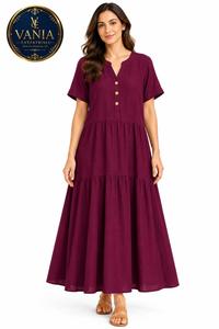 Robe longue décontractée d'été à col en V, unie, avec volants, tissée, lavable, respirante, taille naturelle, imprimé numérique, coupe oversize, ourlet long, tailles S-5XL - Product Image 4