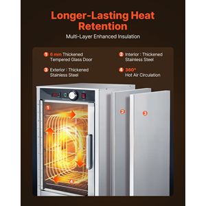 Gabinete Calentador de Alimentos Eléctrico Comercial de 5 Niveles con Puerta de Vidrio, Estantes Ajustables, Acero Inoxidable, Control Automático de Temperatura - Product Image 4